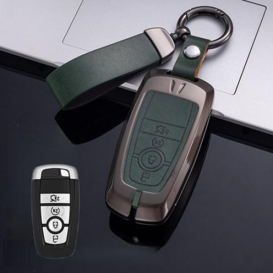 Alloy Leather Car Key Case Cover For Lincoln MKC MKZ MKX Navigator Continental