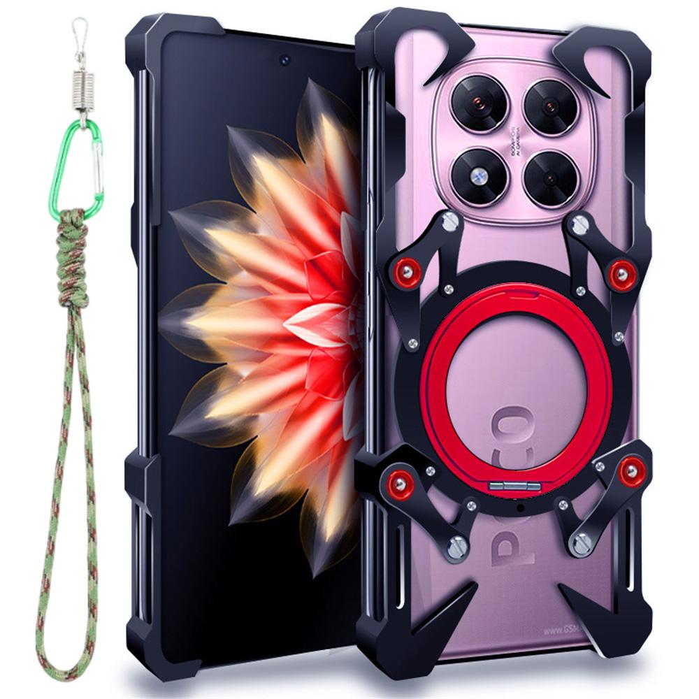 Per Xiaomi Poco X7 5G/Redmi Note 14 Pro 5G Custodia Bumper Supporto Lega di Alluminio Magnetica Copertura Telefono con Laccetto da Polso