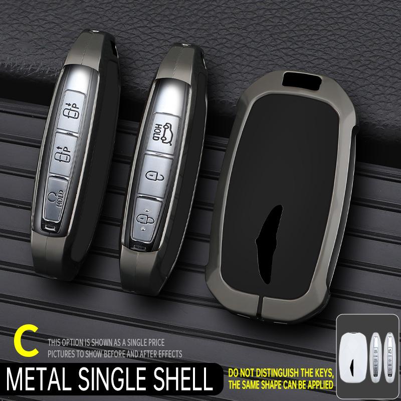 New Zinc Alloy+Leather Car Key Case Cover Shell Fob For Genesis G80 G70 G90 G90Rs4 Gv60 Gv80 Car Accesories