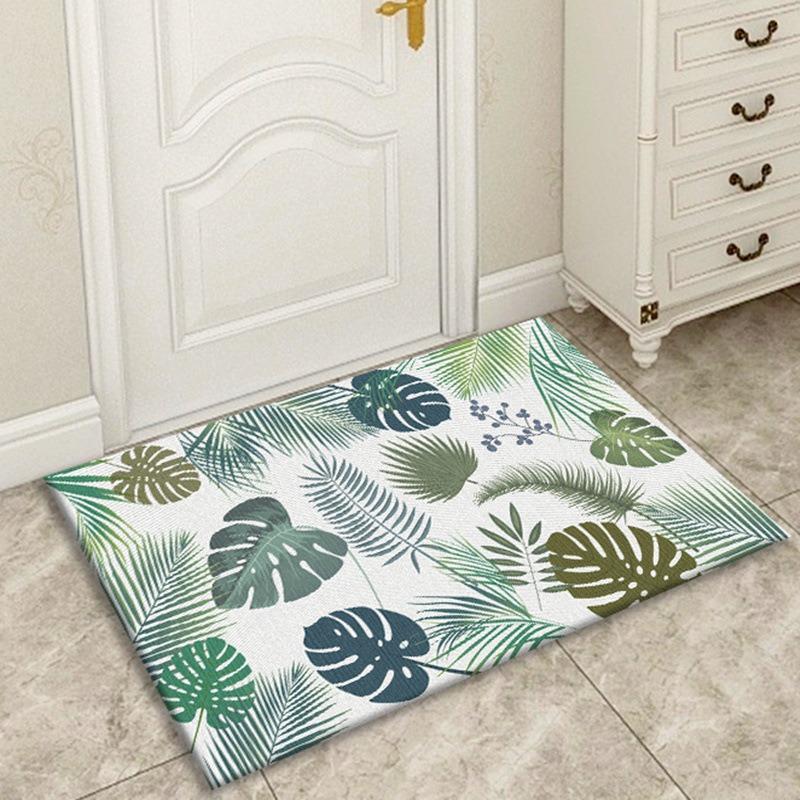 Leaf Print Door Mat Absorbent Non-Slip Bathroom Kitchen Floor Pad for Bedroom Entrance Bathroom Waterproof Foot Rug Fresh Beauty