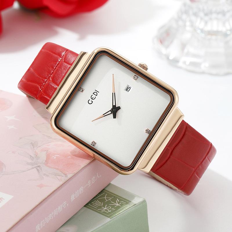 

Women S Simple Square Calendar Watch Fashion Personality Two-Pin Belt Quartz Watch