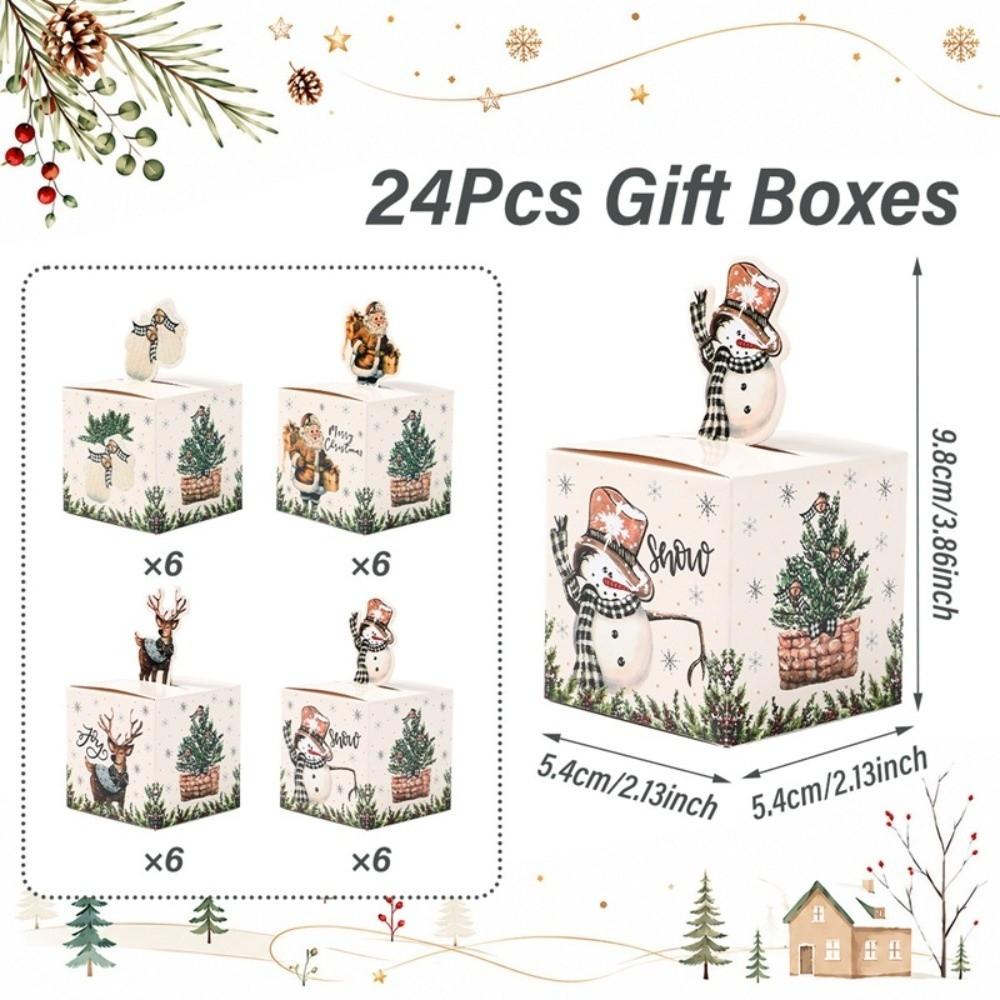 24-Pack Paper Christmas Gift Treat Box 3D Party Snack Box New Xmas Dessert Box for Xmas Event