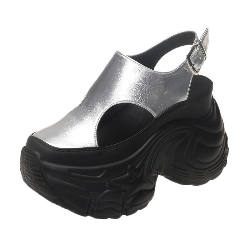 

Мода 9 см ПУ Микрофибра Кожа Дышащие Сандалии Балетки Тапочки Летние Круглый Носок Слипоны Женские Платформа Клинья Балетки Высокий Бренд 34 серебряный