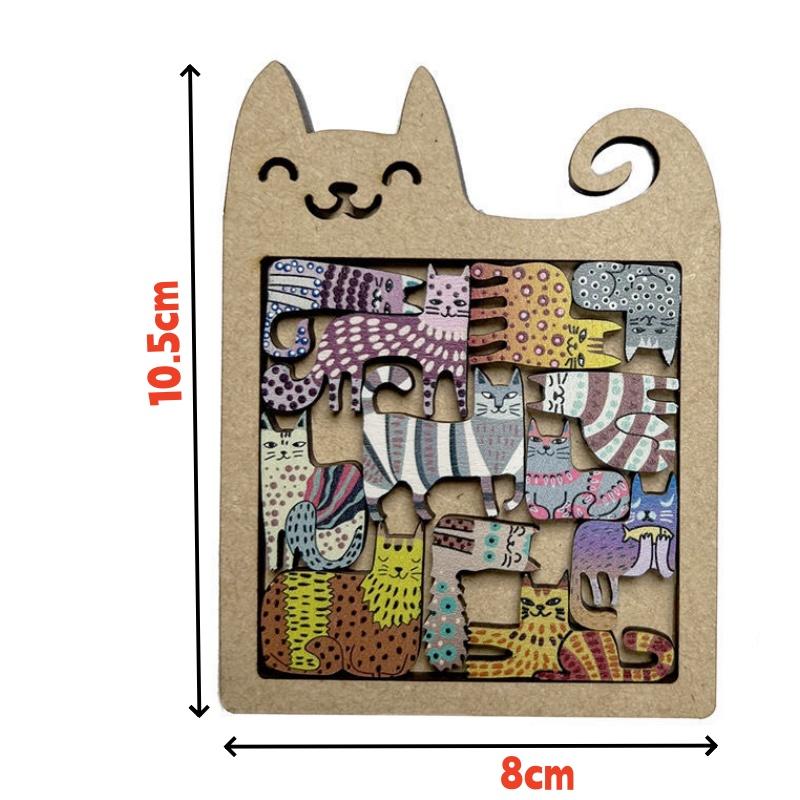 Colorful 13 Cute Cat Puzzle Wooden Irregular Panel Cartoon Animal Cat Tangram High Difficulty Puzzle Children's Toy Gift