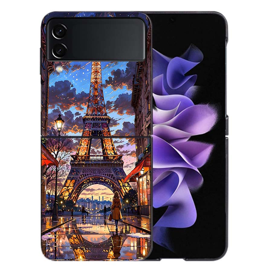 Eiffel Tower Art Phone Case For Samsung Z Flip 6 7 5G Galaxy Z Flip 5 4 3 5G Cases Shockproof Hard Cover TPU