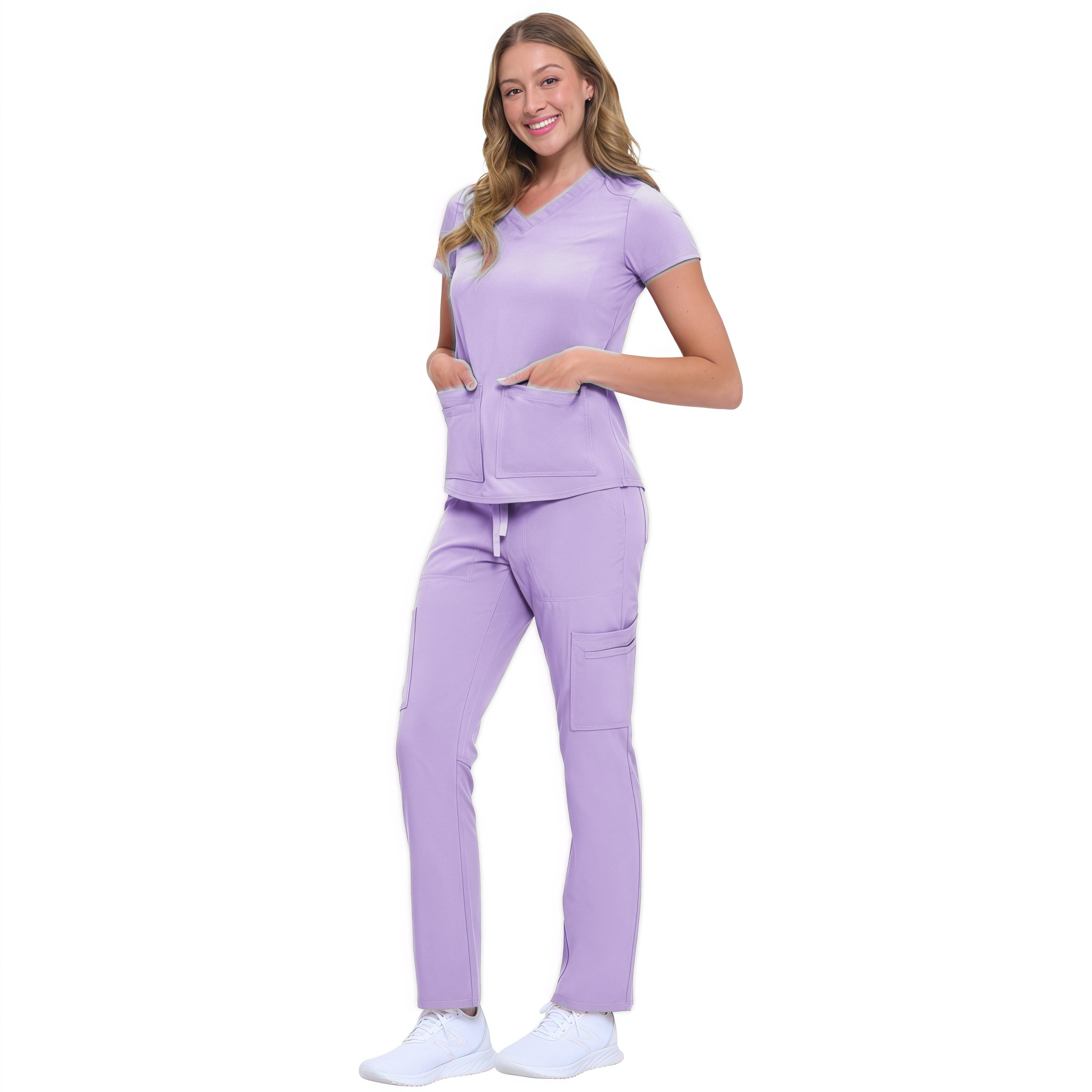 

New Women Scrubs Uniform Sets Medical Hospital Dental Clinic Surgical Clothes Doctor Nurse Accessories Beauty Salon Workwear 2XL світло-фіолетового кольору