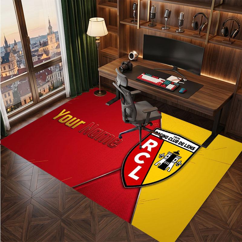 Racing Club de Lens Benutzerdefinierter Kristall-Samtteppich, Personalisierter Namens-Textdruck, Fußball-Logo Weiche Rutschfeste Fußmatte Heimdekoration Geschenk