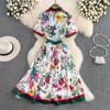 Summer Women European Style Designer Runway Dress Vintage Print Turn-down Collar Shirt Party Dresses