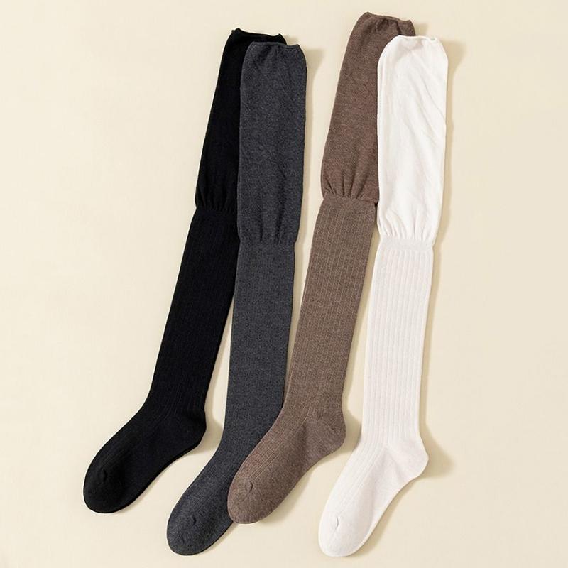 Women Thin Washable Solid Casual Long Stacked Vintage Knee-High Socks Fashion High Elasticity Outdoor Polyester Stockings 1 Pair