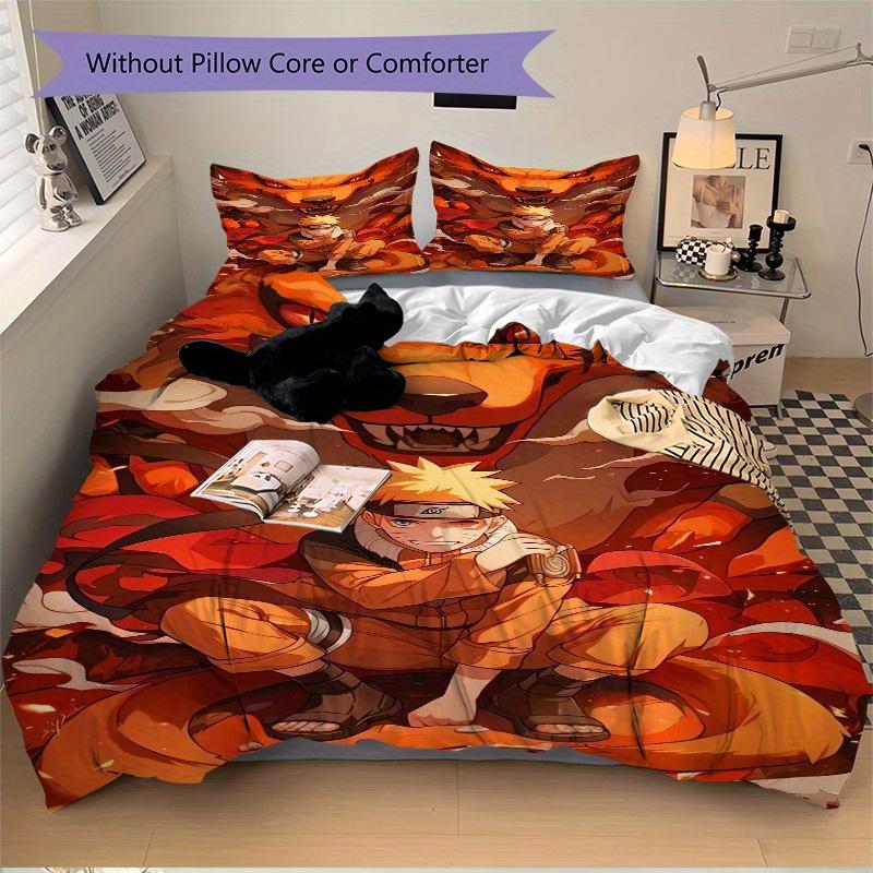 3pcs Naruto Nine Tailed Fox Bedding Set, Including 1 Quilt Cover and 2 Pillow Shams, Without Filling, Soft and Comfortable Home Bedroom Fabr