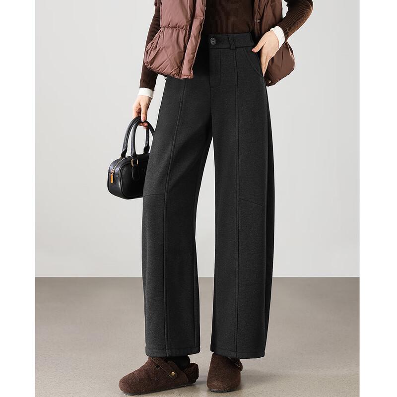 TERRE BLEUE Women's Fleece-Lined Tweed Wide-Leg Straight Pants