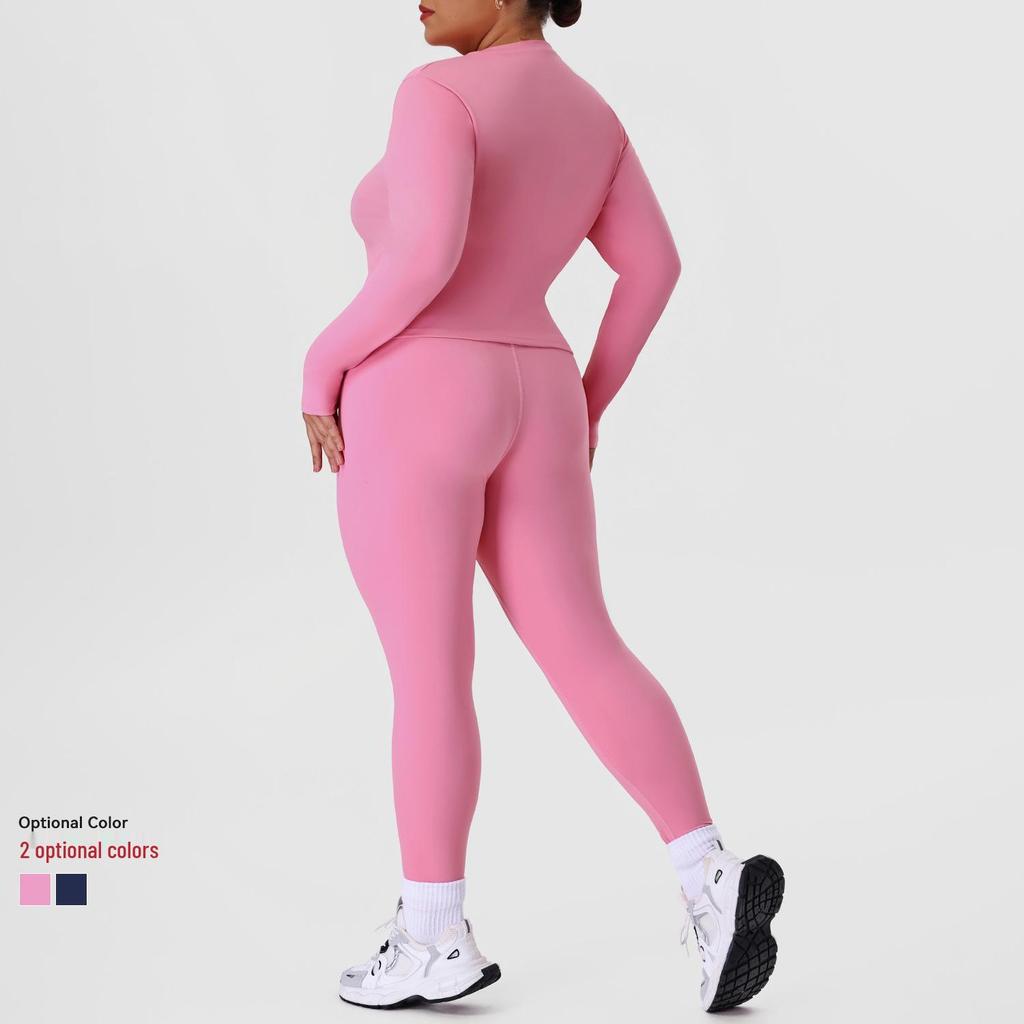 Plus Size Yoga & Running Set: Long Sleeve Top & Tight Pants for Women