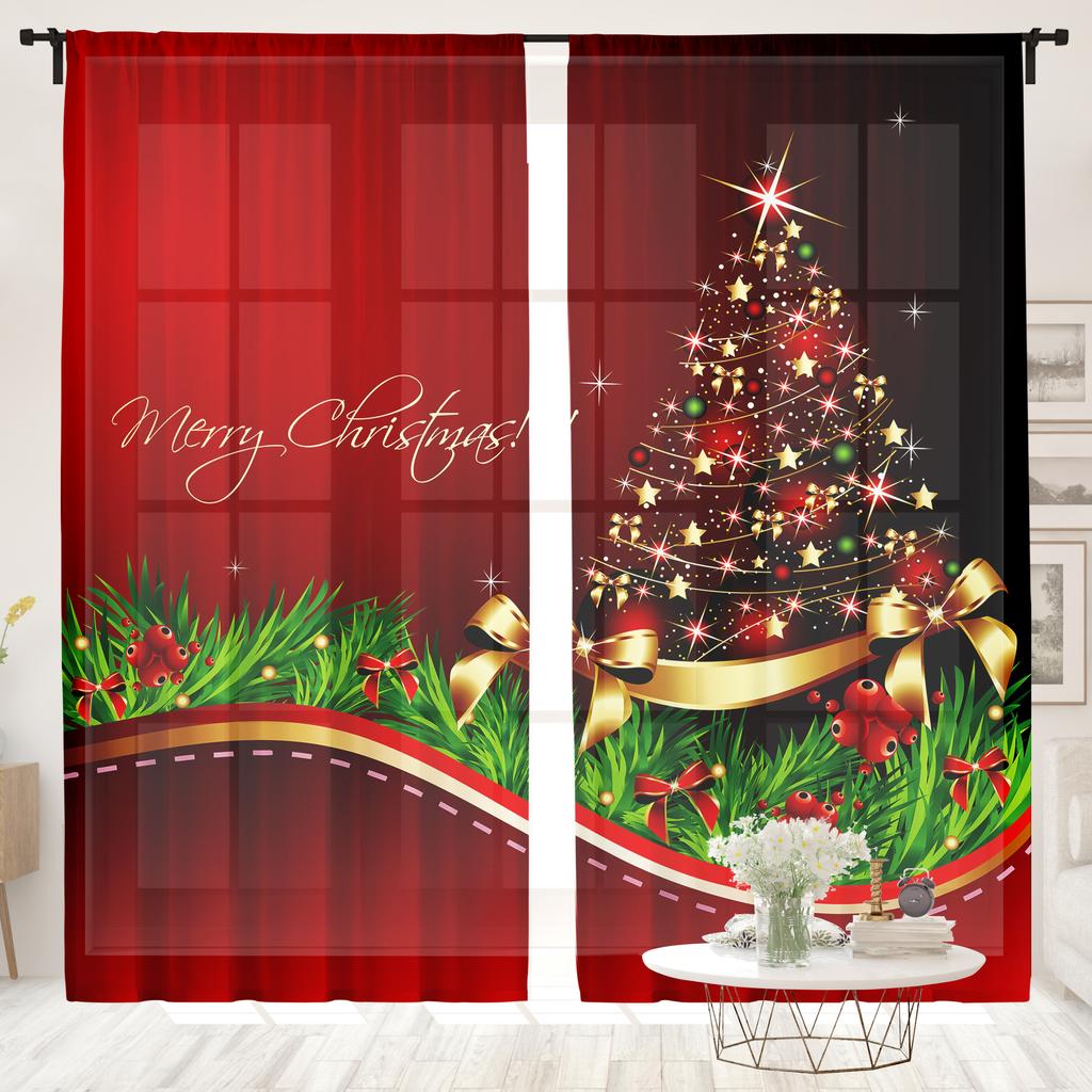 2 Pieces, Shiny Christmas Tree Curtains -30% Blackout - Suitable for Living Room, Bedroom, Kitchen, Home Decoration
