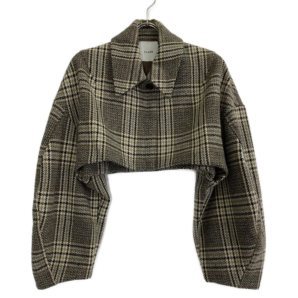 CLANE [Good Condition/23AW] 15104-0512 ROUND SLEEVE SHORT JACKET Check Short Jacket 2 BrownUsed