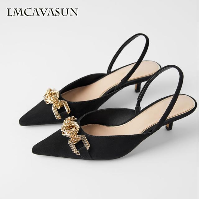 

Женские модельные туфли с цепочкой Coherer, женские модельные туфли с острым носком на тонком каблуке, женские босоножки с босоножками 35 чёрный