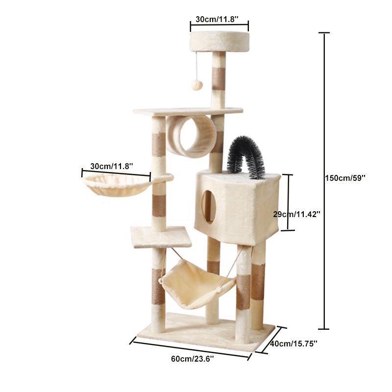 Velvet Cat Tree: Large Climbing Frame & Bed for Cats and Kittens, Space-Saving Design for All Seasons