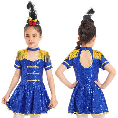 Kids Girls Circus Ringmaster Costumes Halloween Cosplay Party Fancy Dress Up Short Sleeve Dress with Mini Top Hat