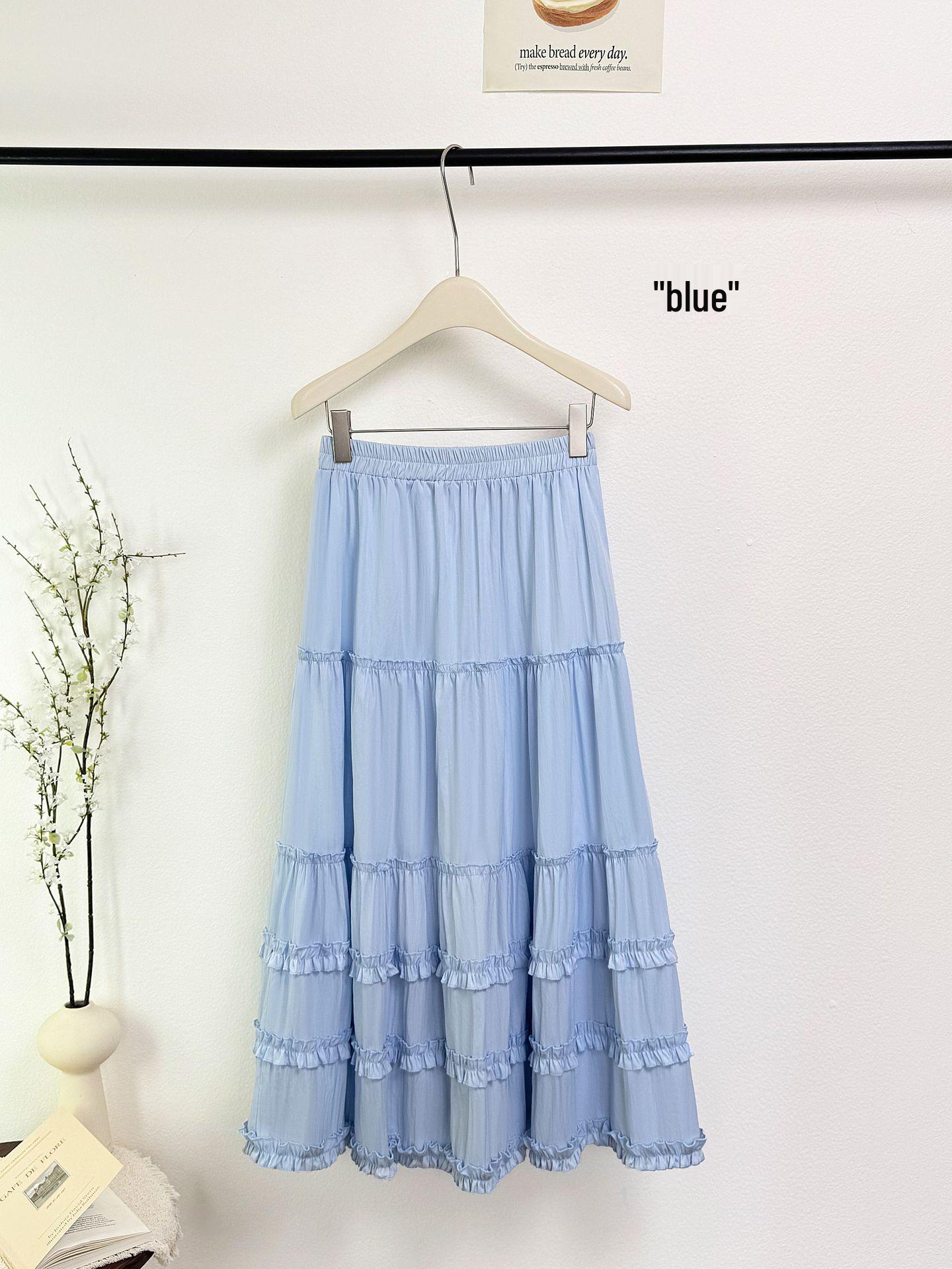 

Layered White Wood Ear Midi Skirt - Spring/Summer 2026, Elastic Waist, Wide Hem, Versatile Holiday Cake Skirt One Size синій