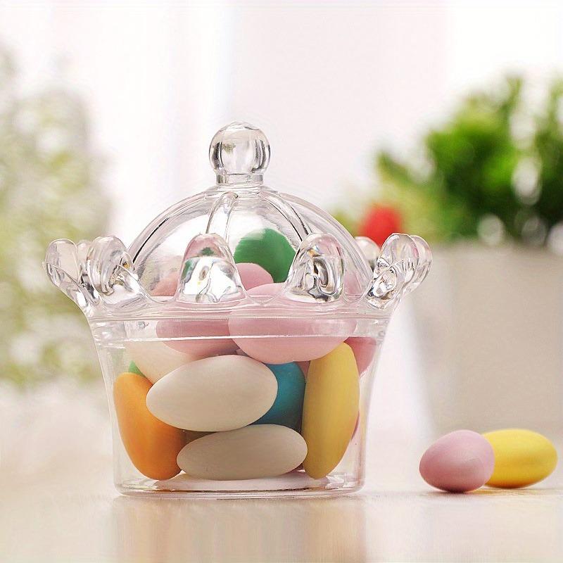 12/24pcs Transparent Crown-Shaped Plastic Boxes with Lid Wedding Favor Box Party Candy Container Packaging for Treats & Trinkets