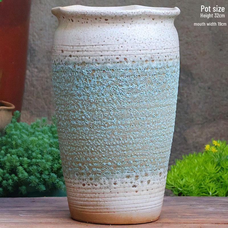 Handmade Coarse Pottery Wide-Mouth Flower Pot - Ceramic Zisha Succulent Planter with Rustic Cut-Edge Design for Chlorophytum