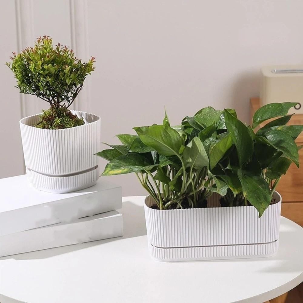 Double Layer Self Watering Flower Pot with Drainage Hole Desktop Vase Hydroponics Plant Pot Thickened Plastic Lazy Plant Pot