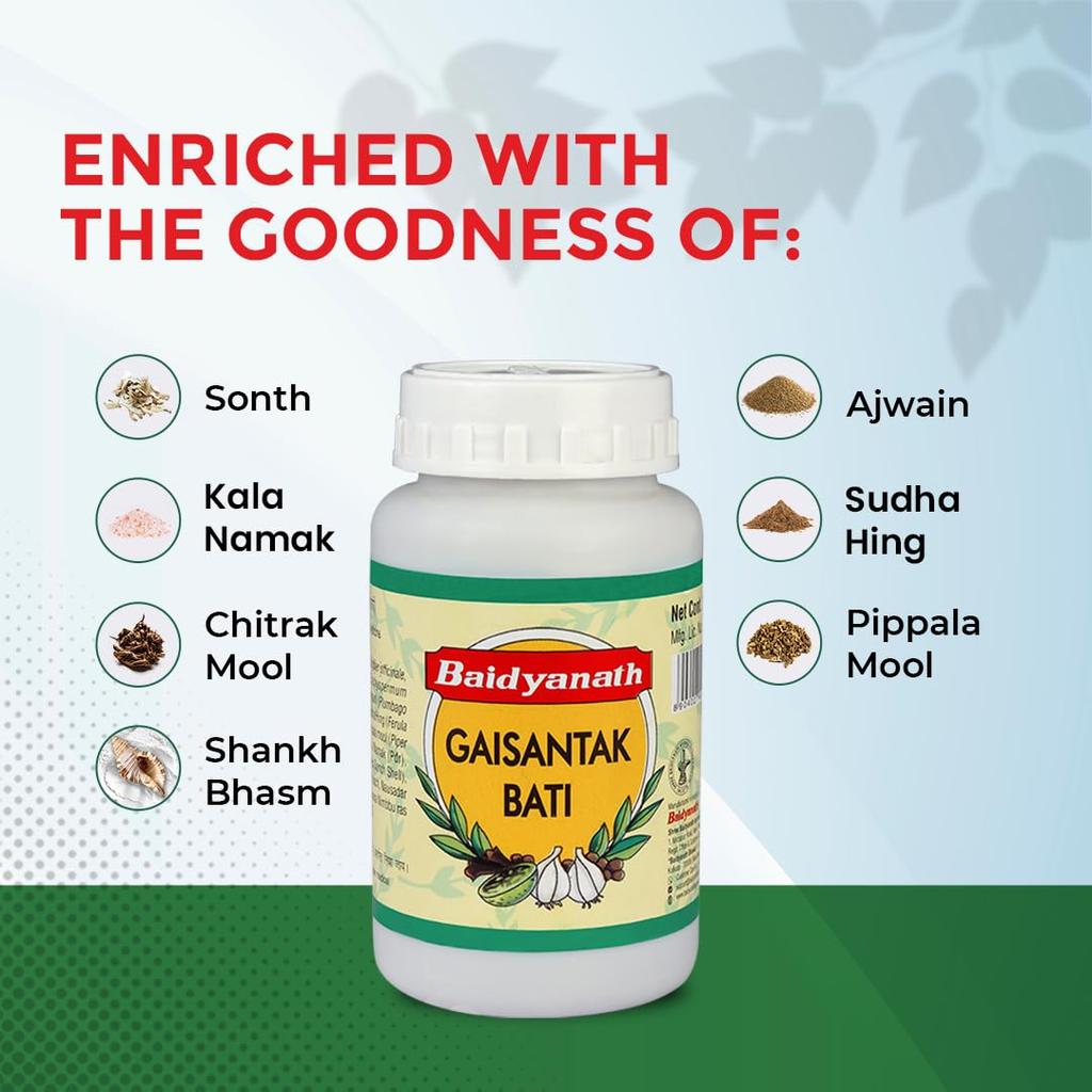 Baidyanath Gaisantak Bati 100gm Natural Ayurvedic Digestive Aid for Gas and Acidity Relief
