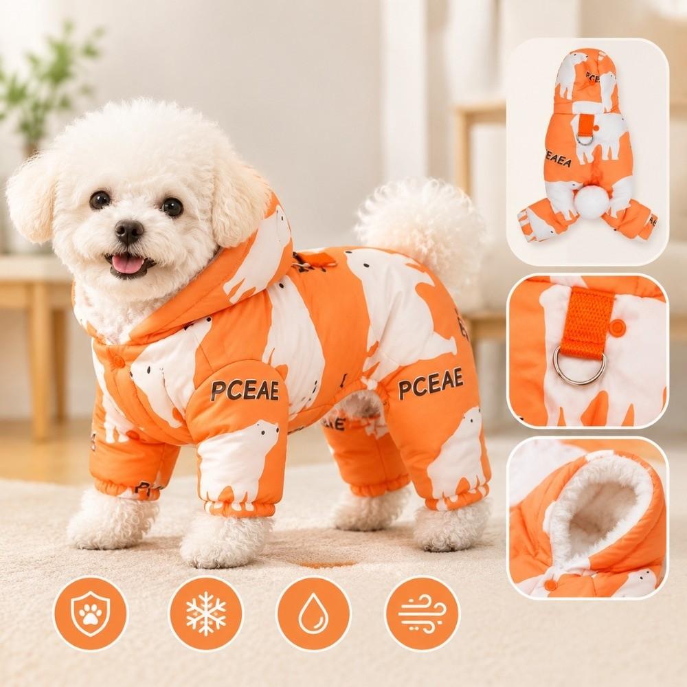 Anti-Shedding Dog Winter Clothes Splash-Proof Fleece Lined Puppy Jumpsuit Thick Material Dirt Resistant Protective Romper