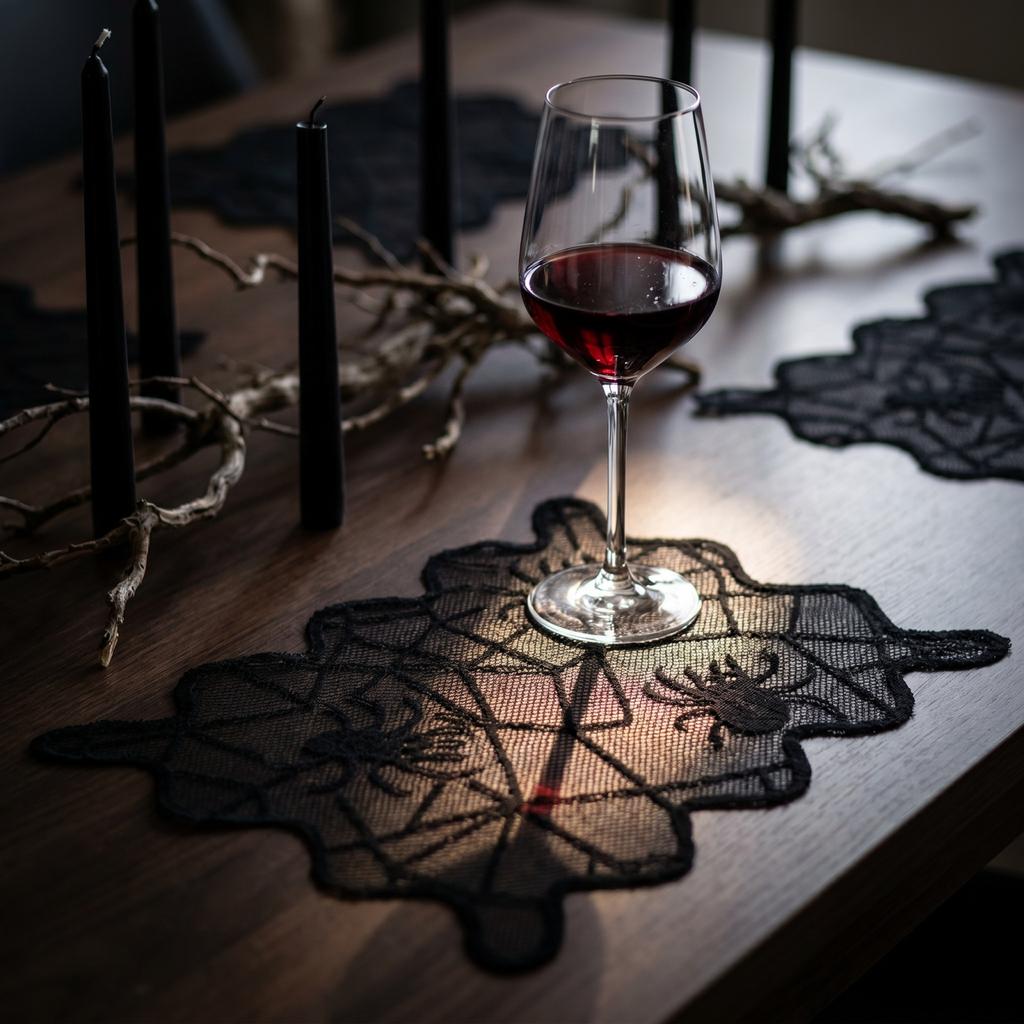 Halloween Black Lace Placemats Set of 4 with Design Decoration