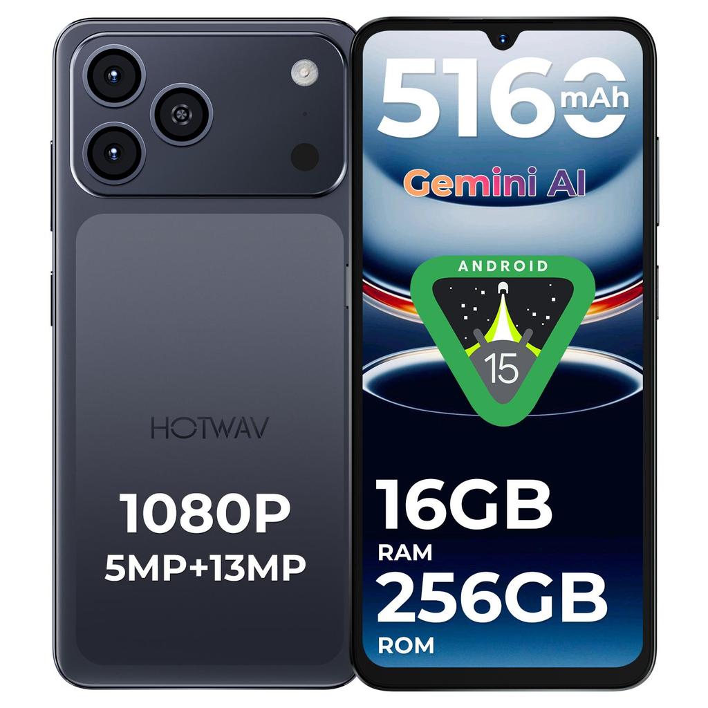 HOTWAV A17Pro Max, Smartphone, Telefono Cellulare Android 15, ARS8662, Schermo 6.75HD+, 4GB RAM 256GB ROM, Fotocamera 13MP, Batteria 5160mAh, 4G Dual SIM, WiFi 6