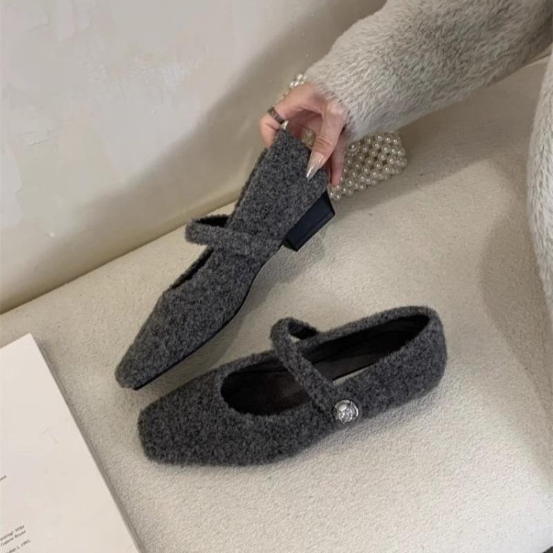 Fashion Autumn New Flat Shoes Women's Square Head Shallow Mouth Suede Soft Sole Anti-slip Wear-resistant Low-top Shoes