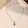 Stylish and simple natural stone stainless steel necklace, European and American personalized titanium steel sweater chain, light luxury and high-end