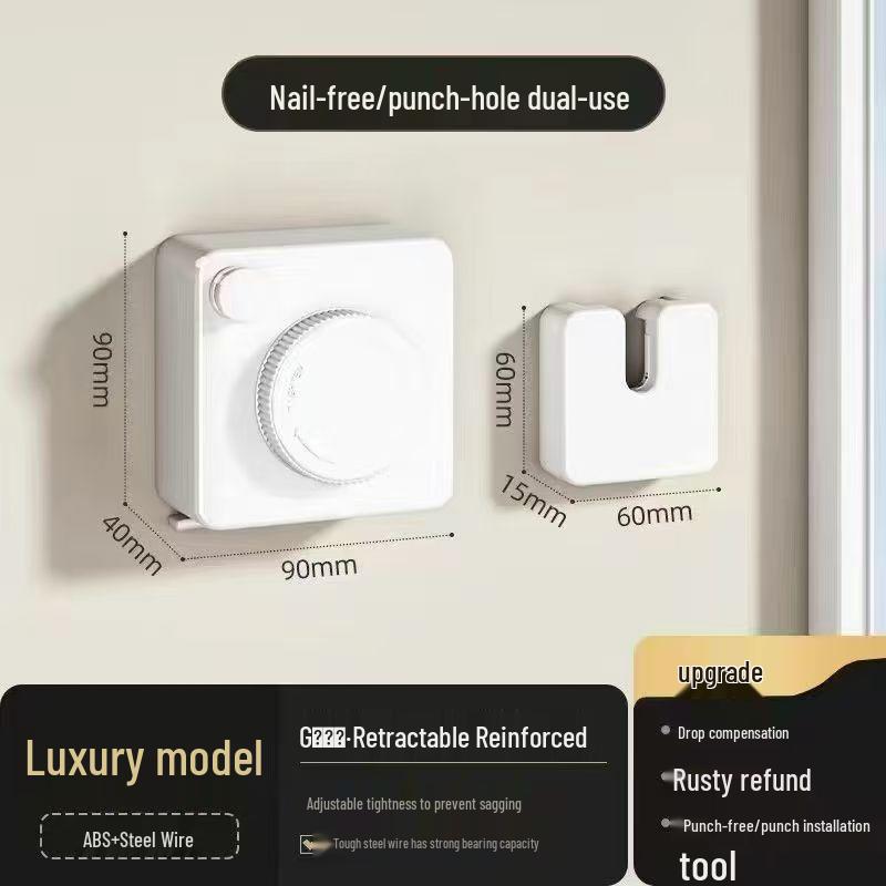 Indoor No-Drill Retractable Clothesline - Windproof Tightening Steel Wire for Bathroom and Balcony