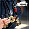 Brass Maneki Neko Lucky Cat Keychain with Feng Shui Coins, Feng Shui Chinese Good Luck Charm Keychain Hanging Ornament Xmas Gift