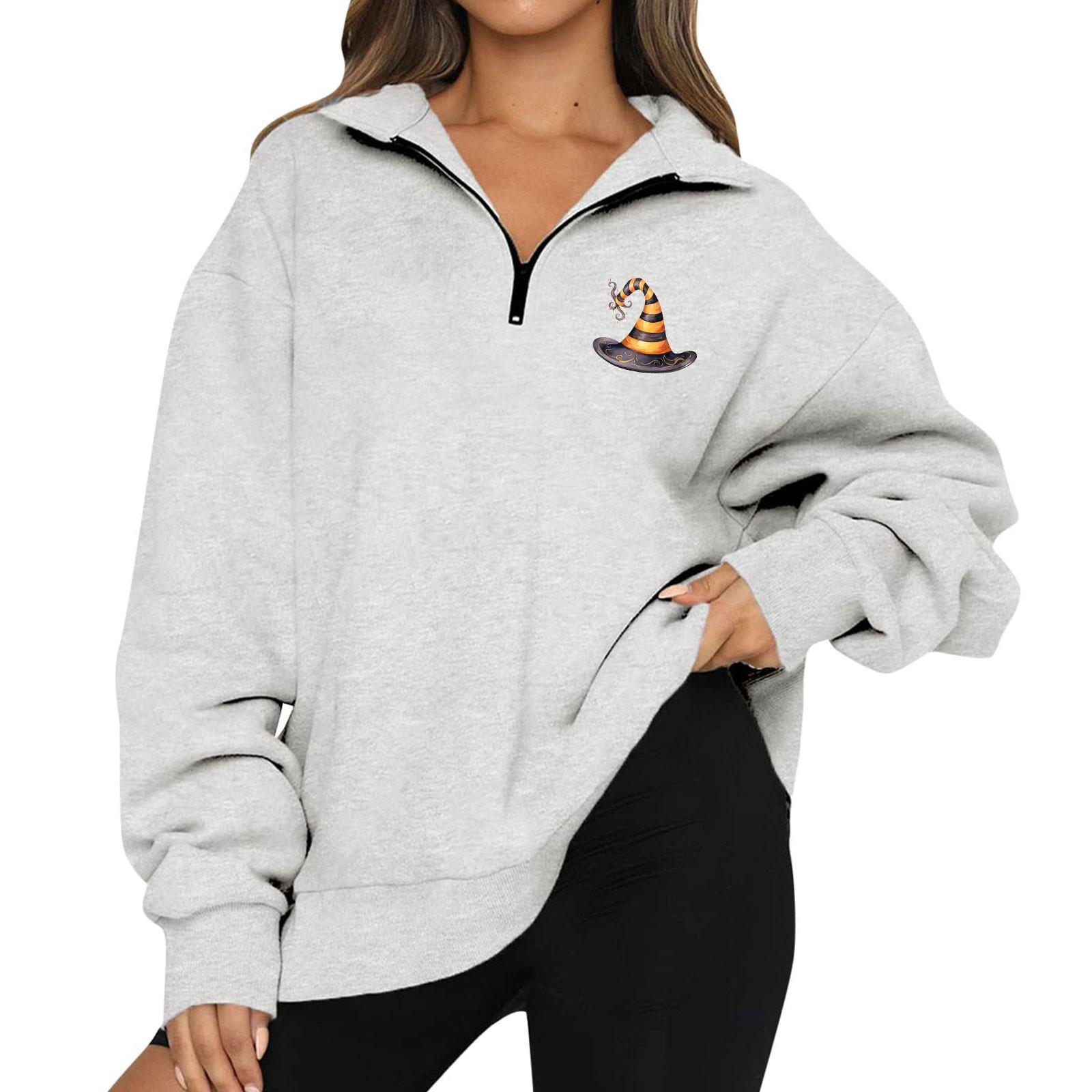 

Женская мода с длинным рукавом и принтом Хэллоуина на молнии свитшот-топ XXXL