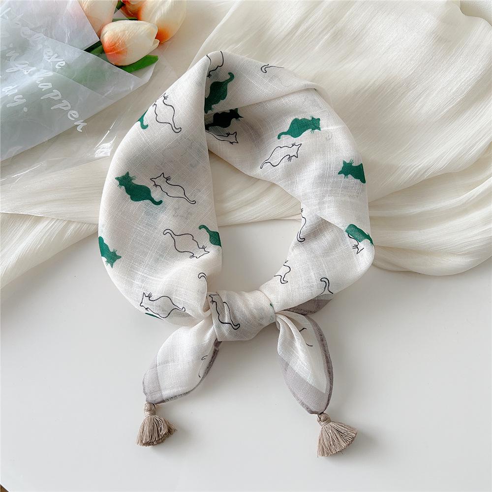 60 Tassel Cotton Linen Small Silk Scarf - Spring/Autumn Versatile Headscarf for Women, Fashionable Neck Protection and Decoration