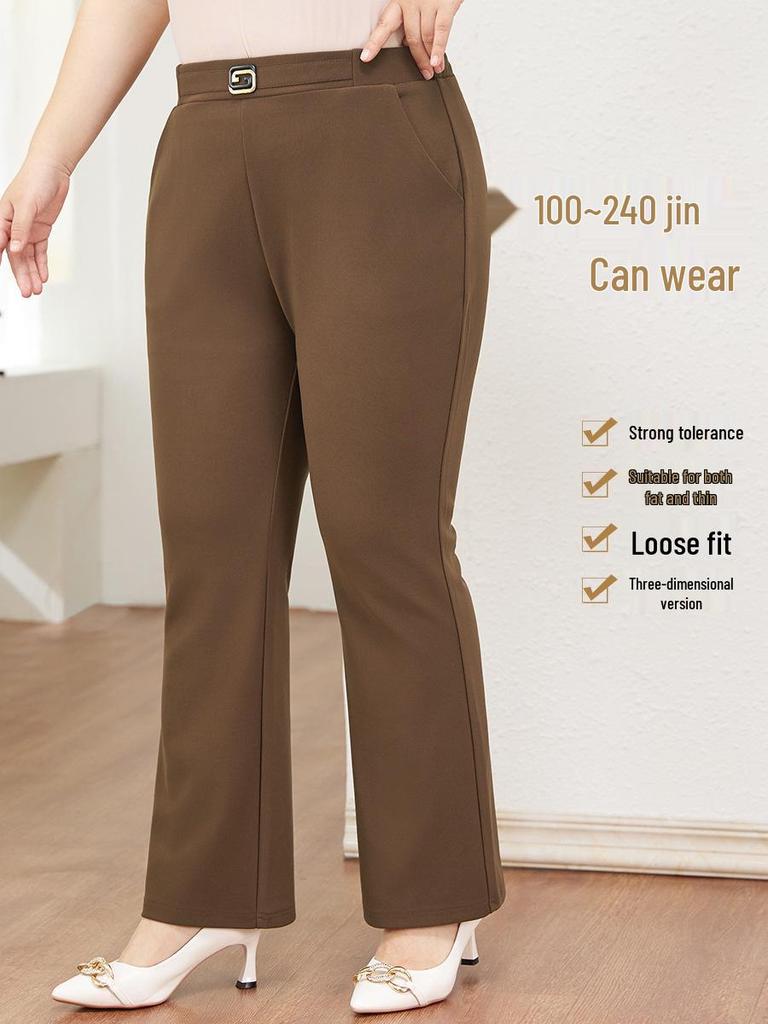 2025 Women's Plus Size High Waist Black Micro Flare Winter Pants - Casual Long Drapey Western Style