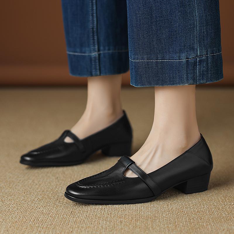 Fashion Retro Casual Women Shoes Soft Real Leather Mid Heel Shoes Buckle Strap Mid Heel 2025 New Spring Size 33-40 Shoes for Women