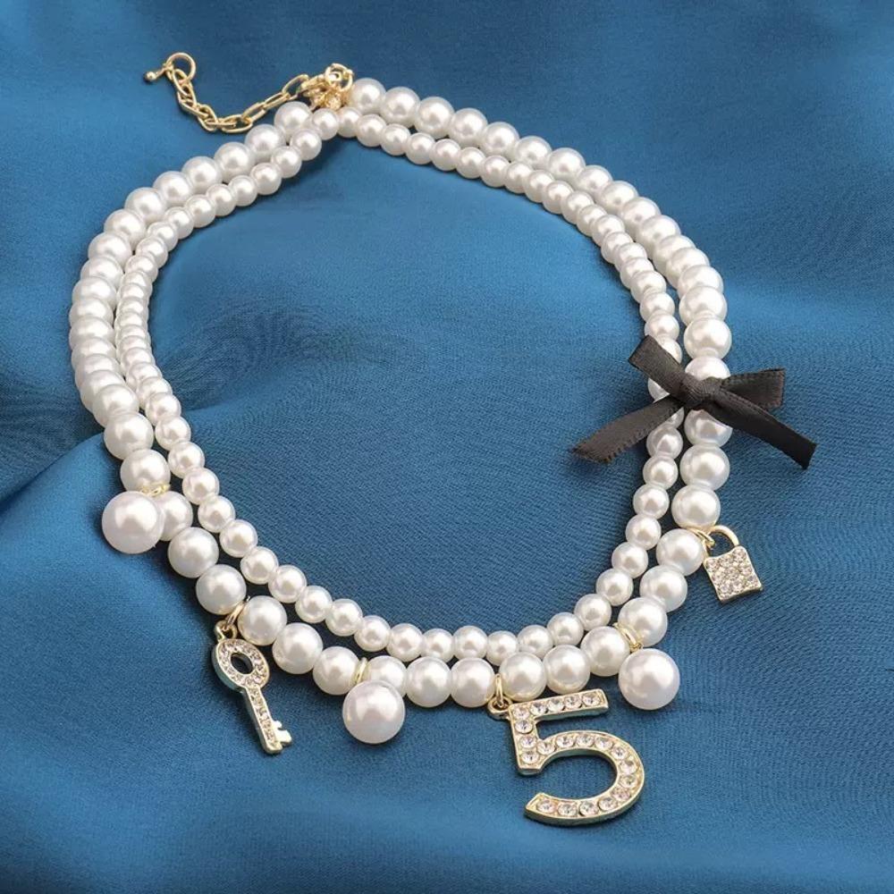 Crystal Pendant White Pearl Necklaces Handmade Jewelry Set French Choker Necklace For Women Pearl