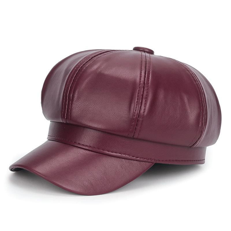 Winter Black Pu Leather Hat For Women Vintage Hip Hop Trucker Cap Fashion Casual Beret Octagonal Hat