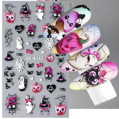 Nail Art Sticker, Embossed 5D 3D Halloween Spider Web Ghost Nail Sticker