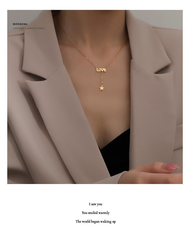 Japanese & Korean Love Tassel Star Necklace - Titanium Steel Clavicle Chain for Women