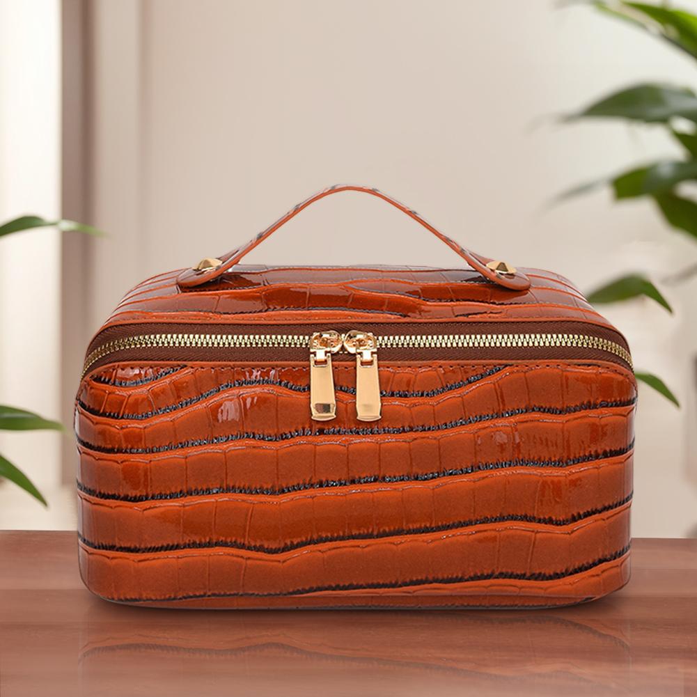 PU Leather Makeup Bag Simple Cosmetic Bag with Handle Makeup Organizer Bag Waterproof Skincare Holder Bag Makeup Storage Bag