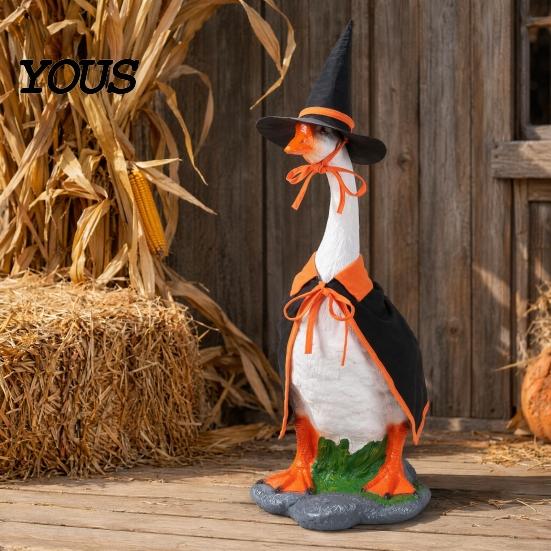 Goose Costume for Yard 1 Set Halloween Outfit, Black Cloak And Pointed Hat, Porch Mysterious Decor 23 Inch Statue Lawn