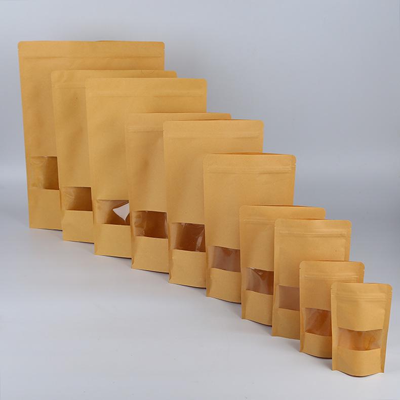 High-Definition Windowed Kraft Paper Self-Sealing Stand-Up Pouch for Tea or Food Packaging
