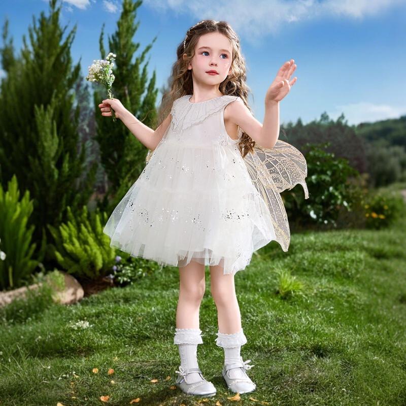 ASK JUNIOR Girls' Butterfly Sequin Mesh Princess Vest Dress