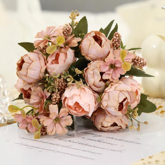 Pivoines Artificielles Fleur Mélange de Fleurs de Pivoine Artificielle Tige de Fleur Fausse Soie Toucher Réel Bouquet pour Arrangements Floraux Table à Manger Fête de Mariage Centre de Table