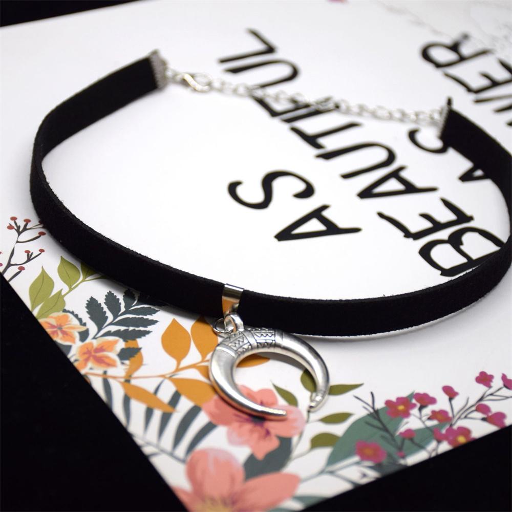 Vintage Velvet Leather Choker Necklace For Women Gothic Silver Color Moon Pedant Collar Fashion Women Bar Party Jewelry