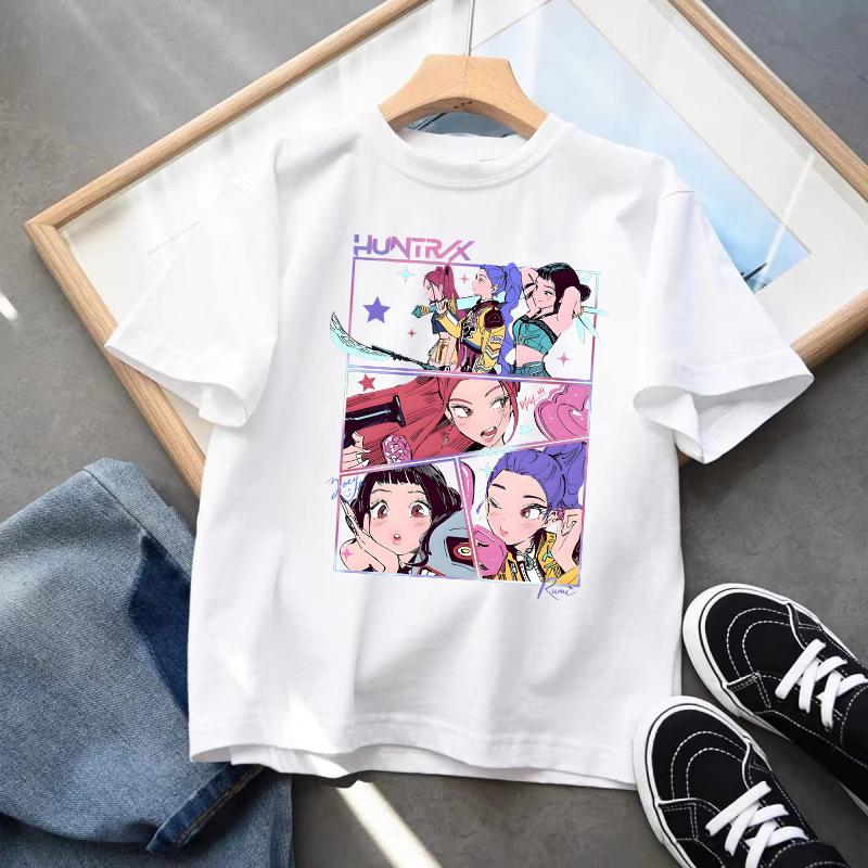 Kpop Demon Hunters Barneklær Kortarmet T-skjorte Søt K-pop Demon Hunters Tiger Harajuku T-skjorte for Gutter Jenter