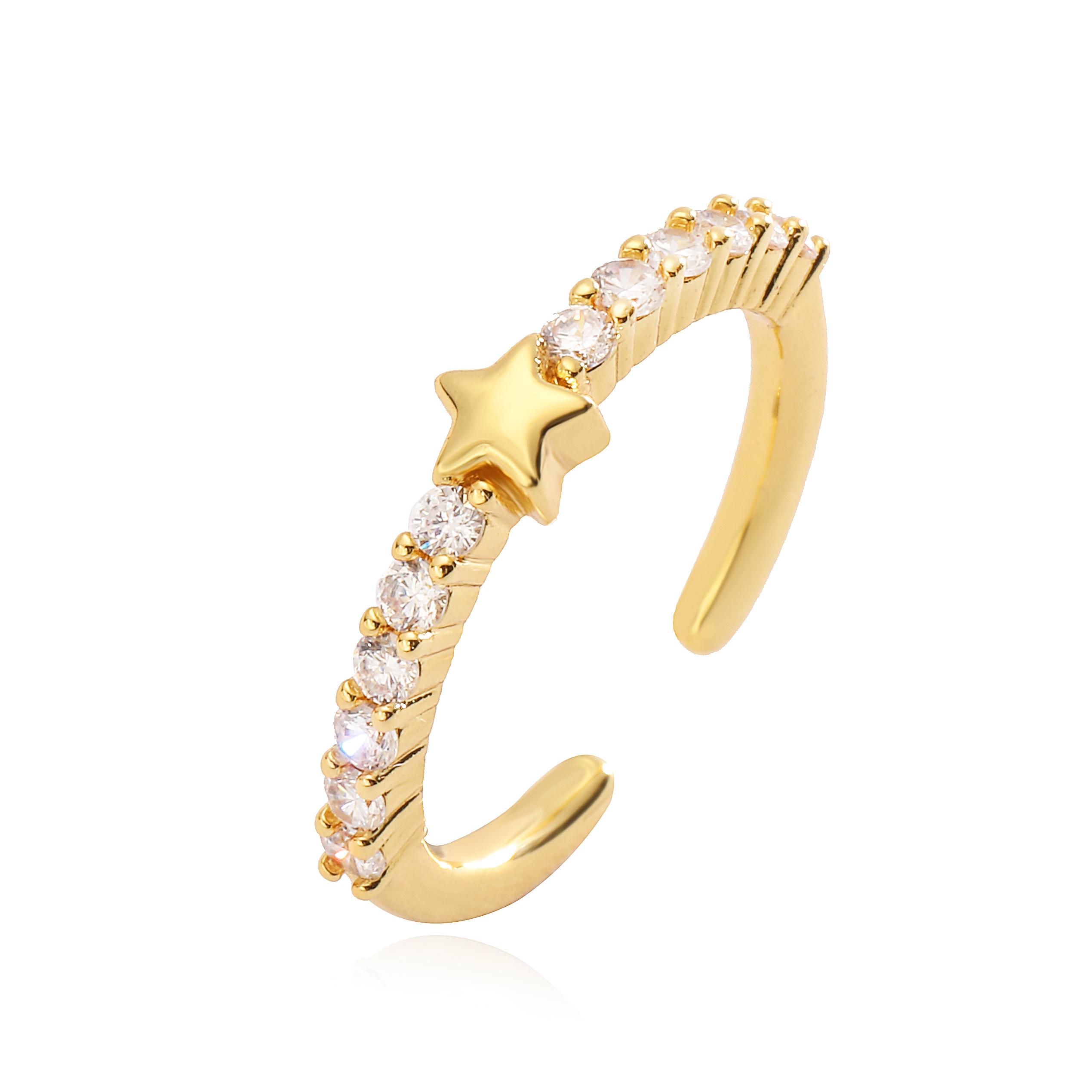 

18K Gold Plated Brass CZ Open Ring For Women Sparkling Cubic Zirconia Adjustable Stackable Statement Fine Zircon Gift