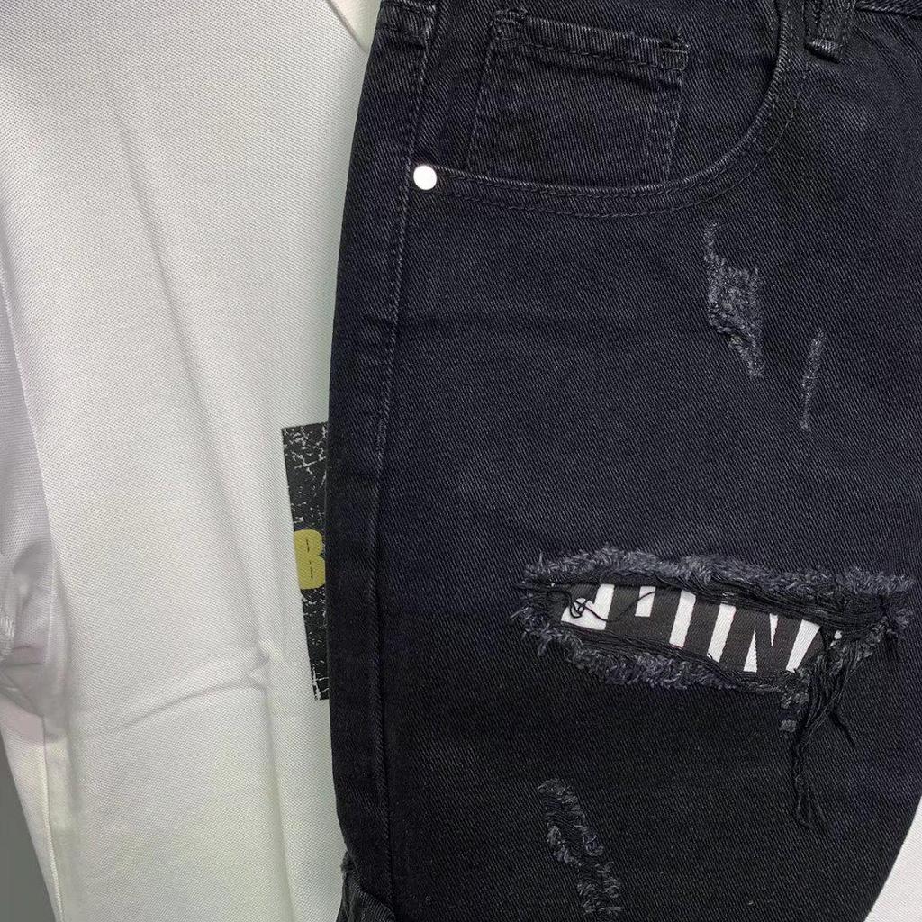 Summer Korean-Style Slim Fit Denim Shorts with Distressed Patches for Men
